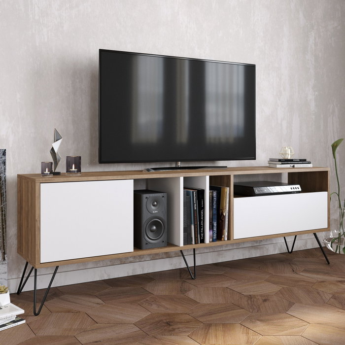 Hanah Home Soporte para TV Mistico (180) Nogal, Blanco y Negro Hanah Home Soporte para TV Mistico (180) Nogal, Blanco y Negro